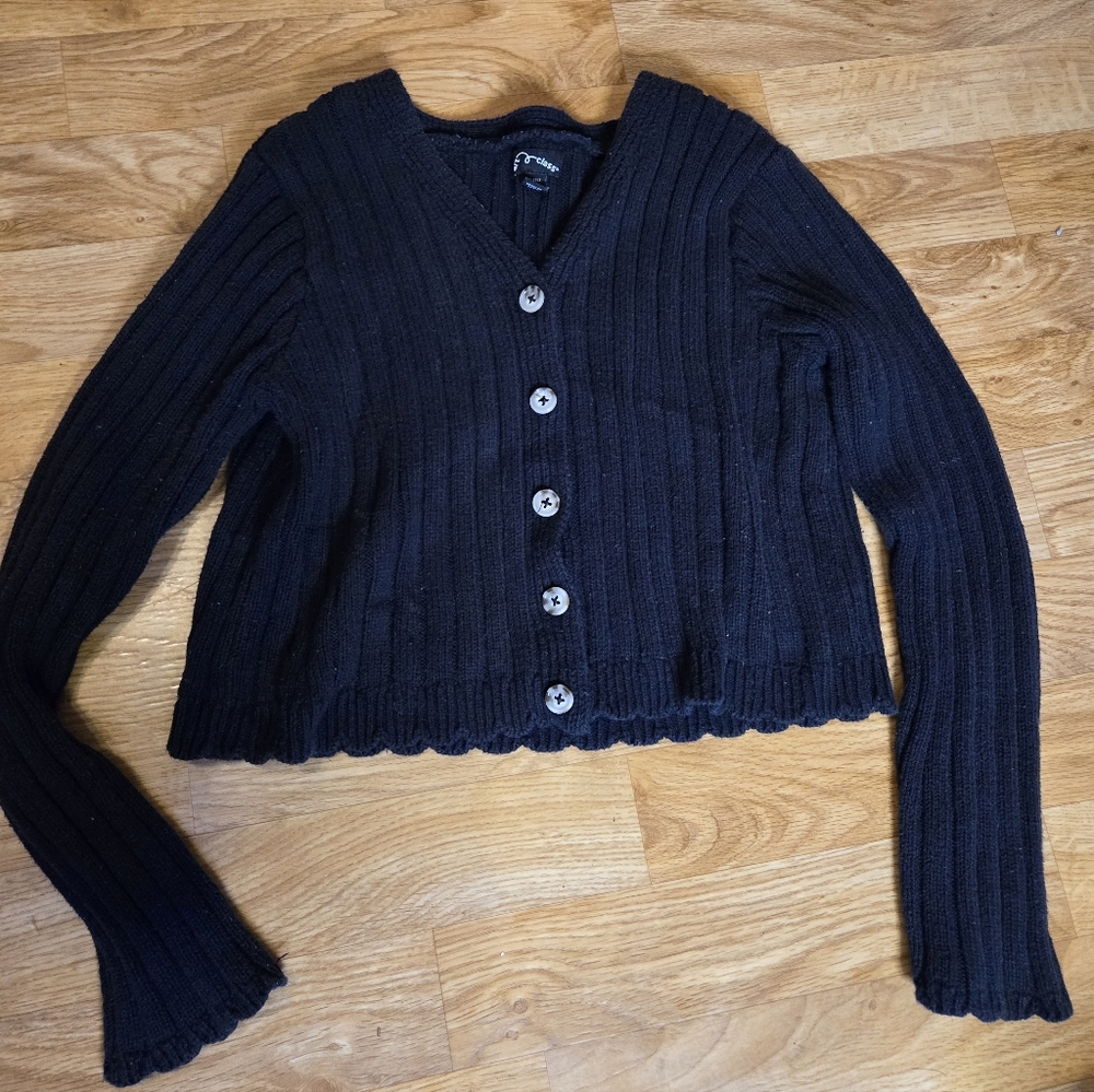 Black Button Up Kids Cardigan Size 14 (XL) Art Class